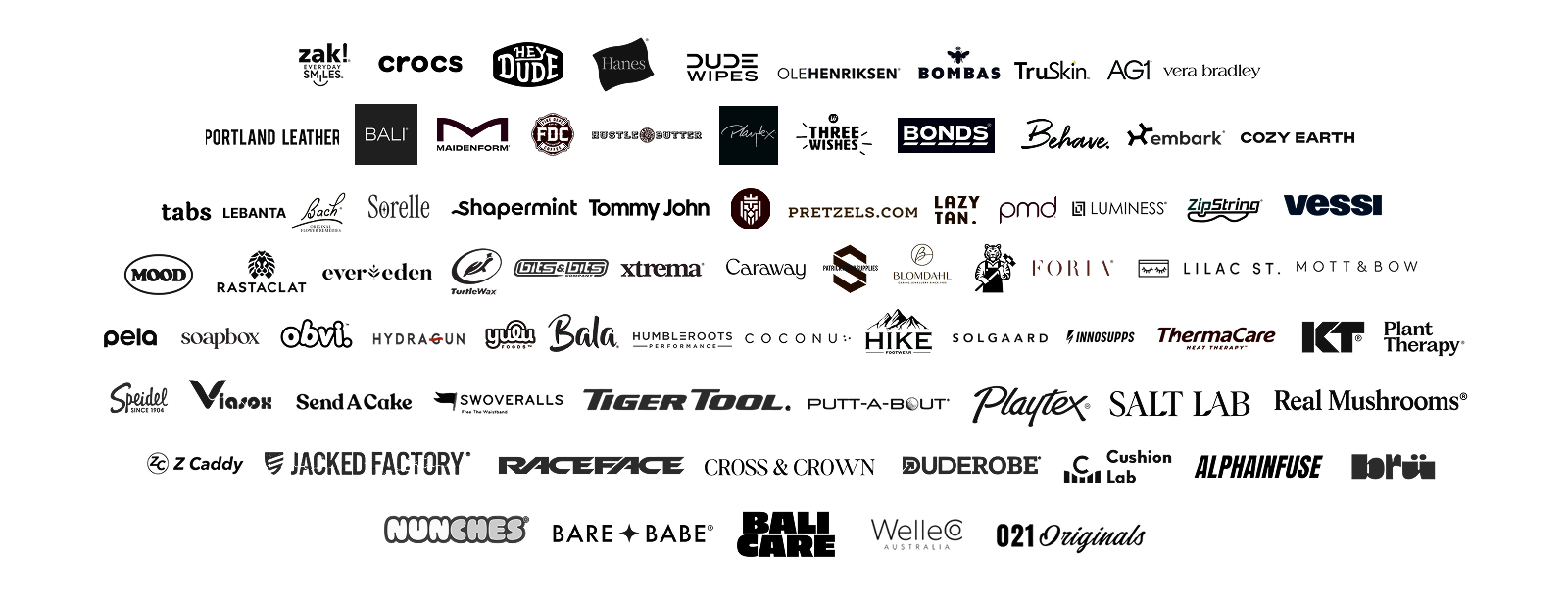 Selected Social Commerce Club brand partners including Crocs, HEYDUDE, Hanes, Bombas, AG1, Vera Bradley, Portland Leather, Tommy John, Caraway, Playtex, and more